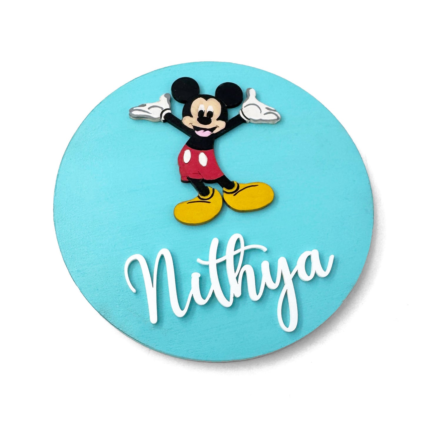 Mickey Mouse Themed Hand-Painted Wooden Name Plate For Kids