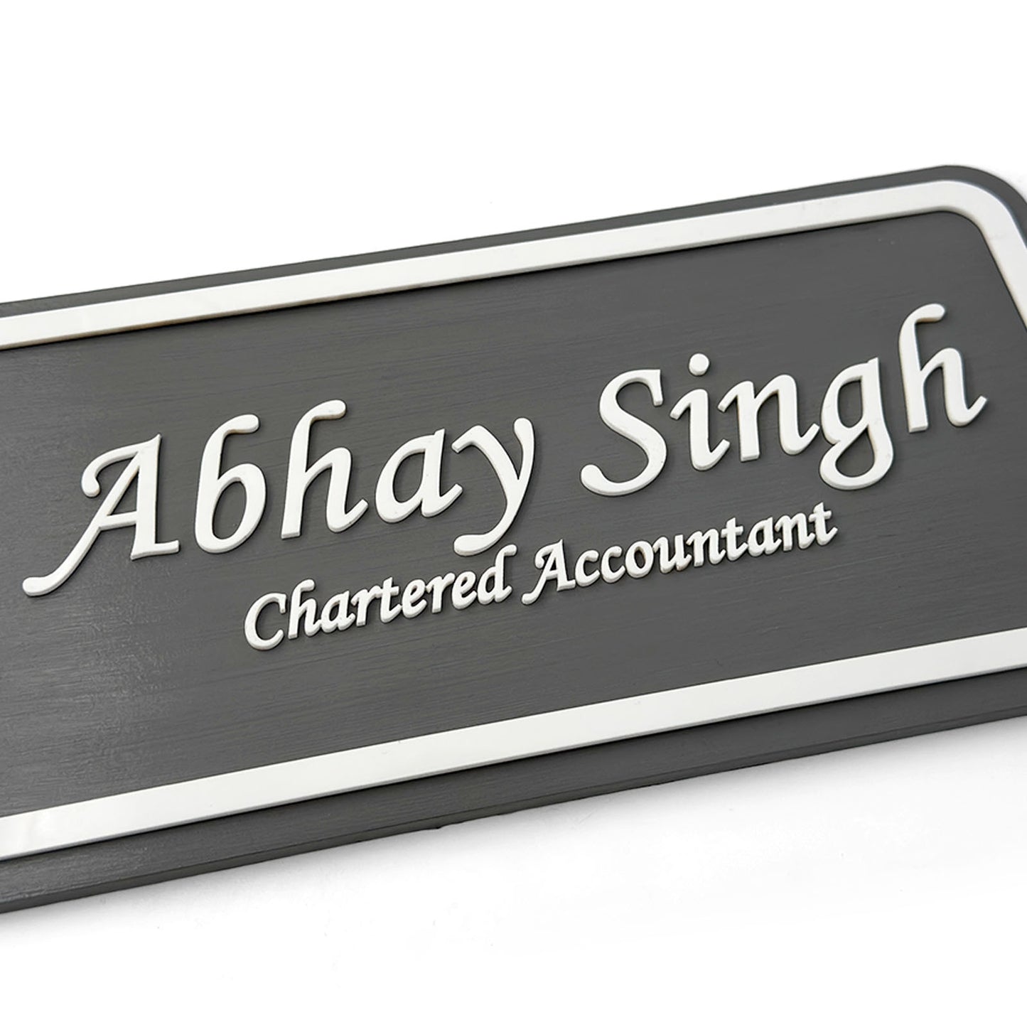 Rectangular Hand-Painted Wooden Name Plate For Professionals - Grey