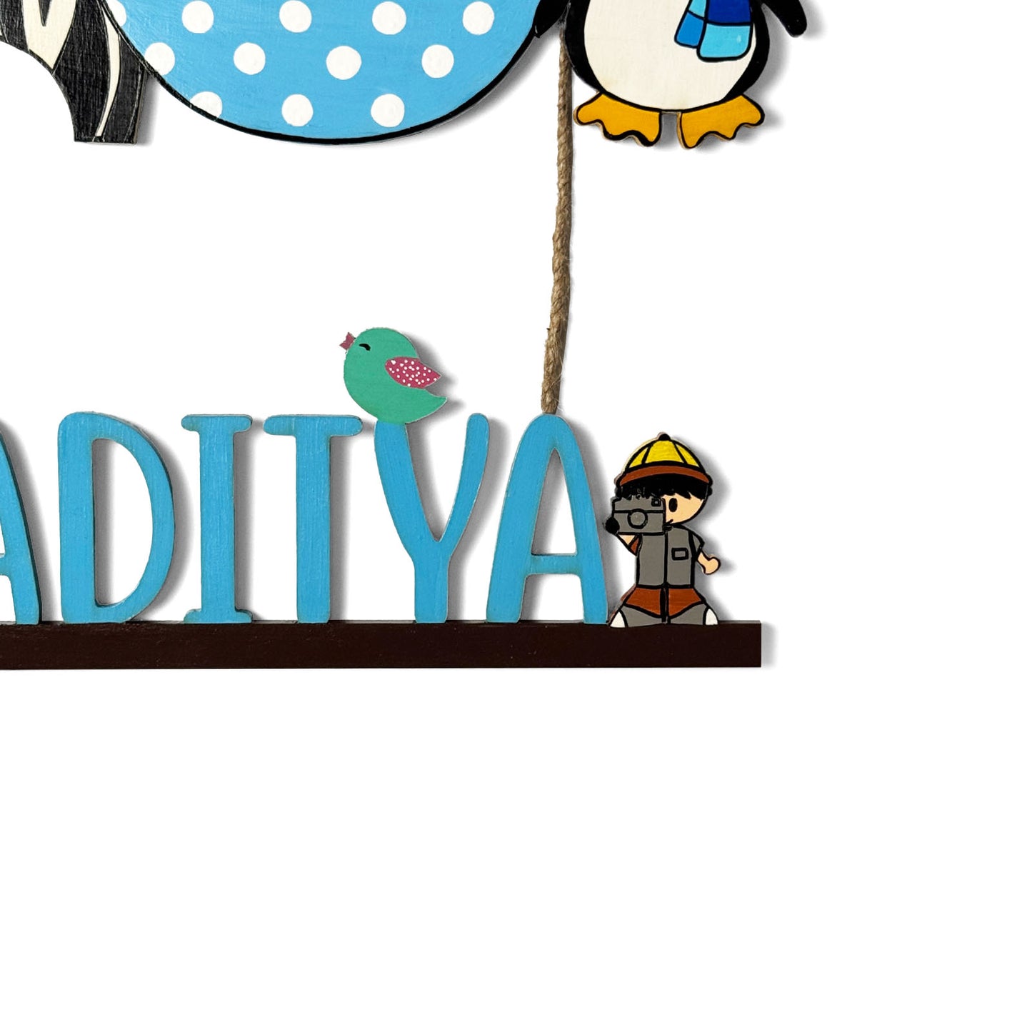 Animal Themed Hand-Painted Wooden Kids Name Plate - Design 1