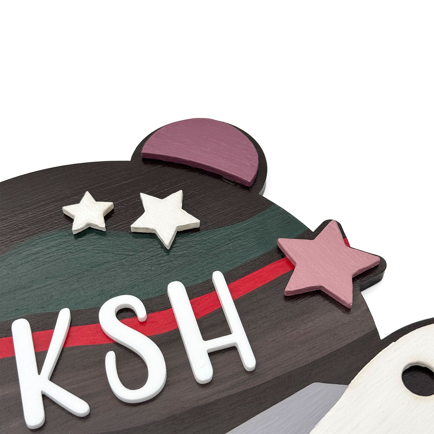 Space Themed Hand-Painted Wooden Kids Name Plate - Brown