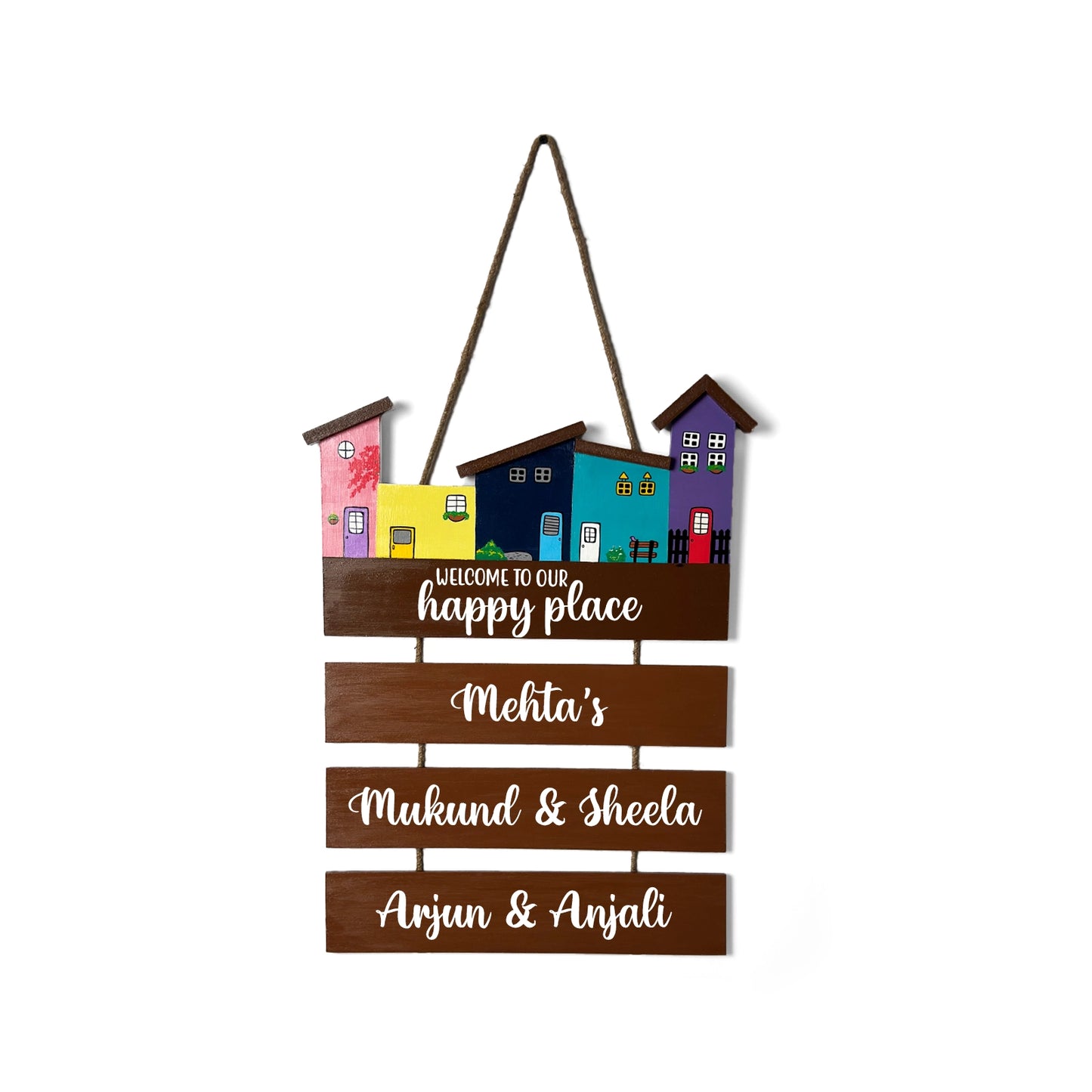 Hut-Shaped Hand-Painted Wooden Name Plate For Home - Hut Board & Three Planks Design 3