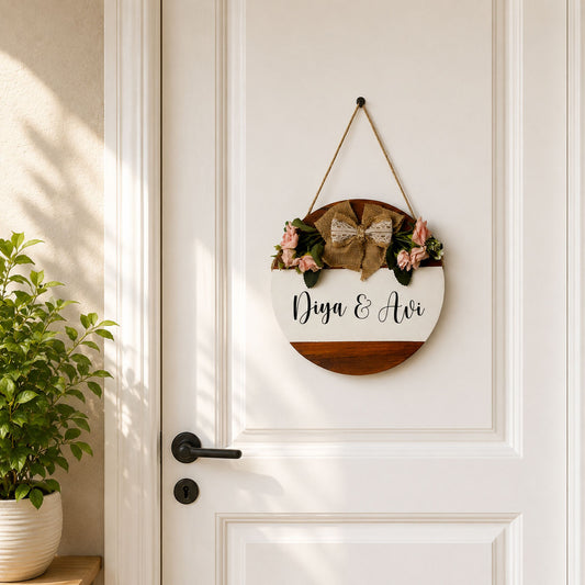 Personalised Hand-Painted Wooden Door Hanger - White & Wooden Finish