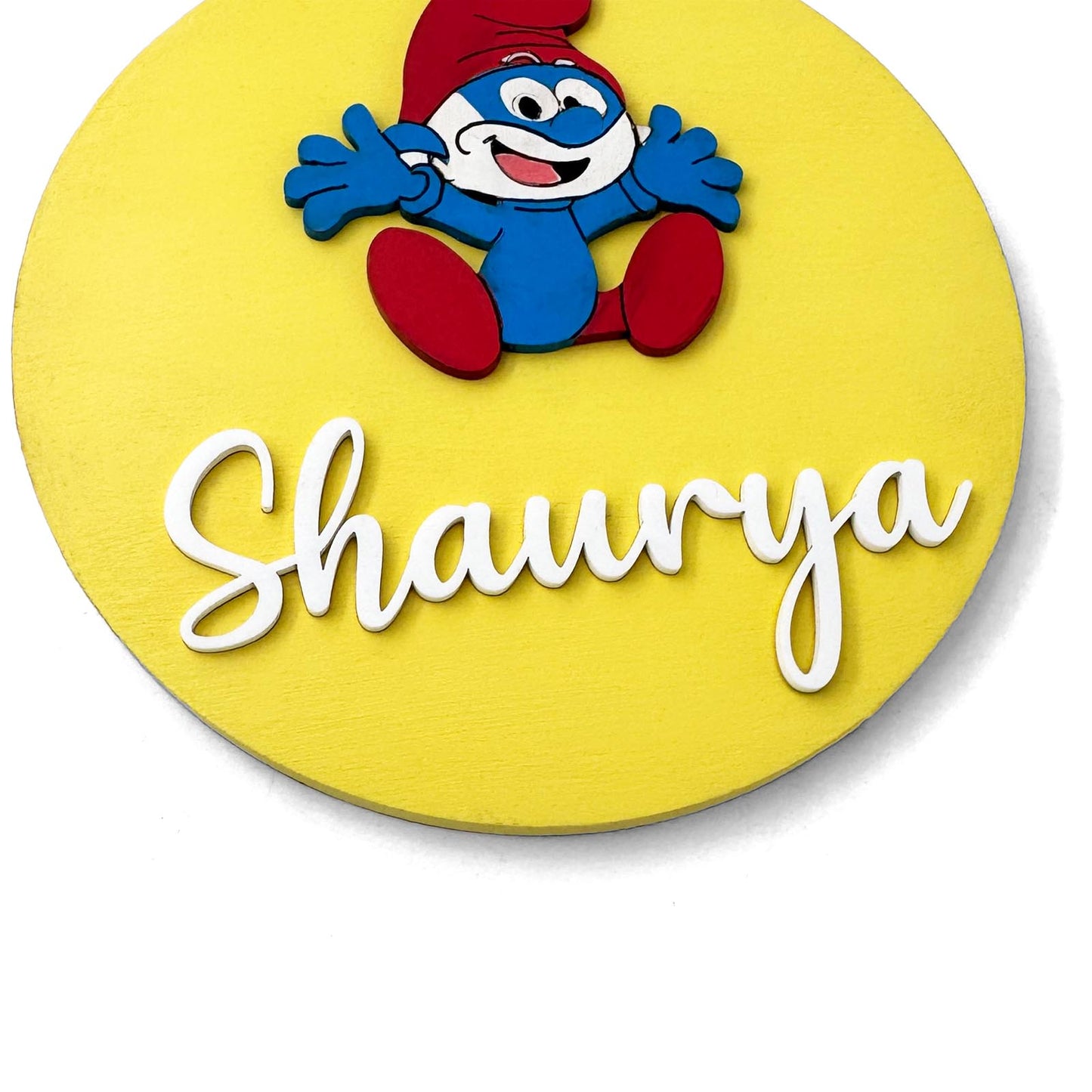 Smurfs Themed Hand-Painted Wooden Name Plate For Kids