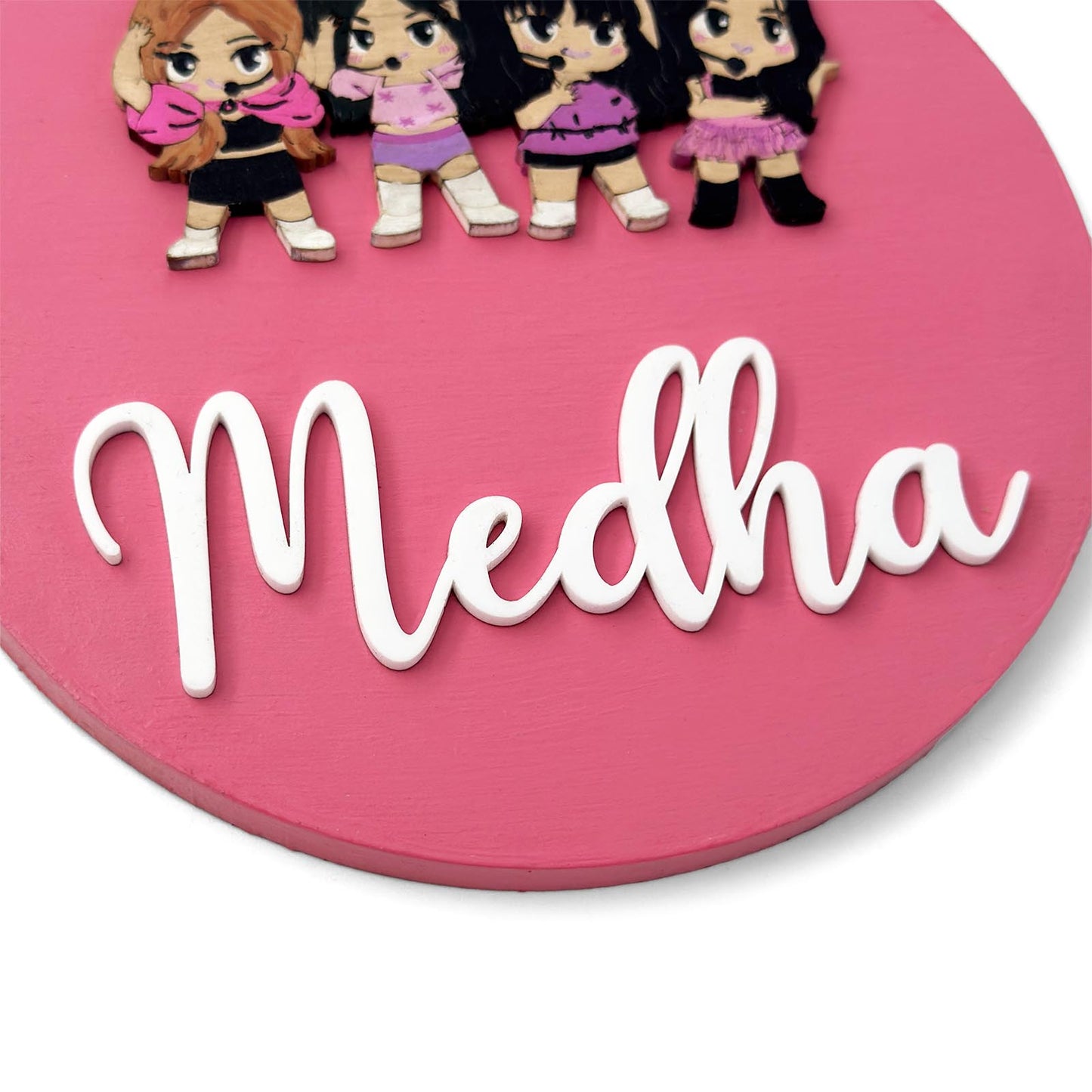 Black Pink Themed Hand-Painted Wooden Name Plate For Kids