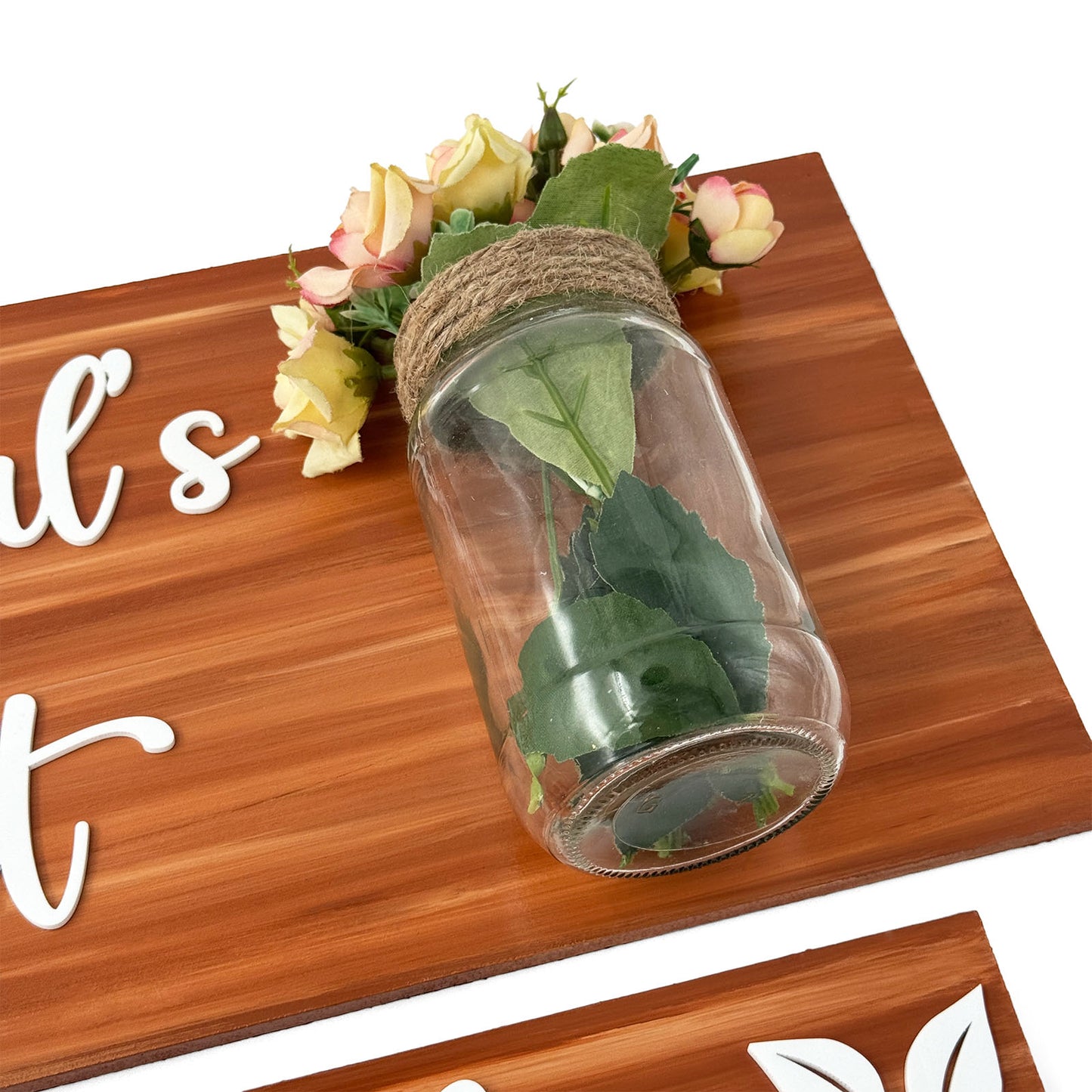 Hand-Painted Wooden Name Plate With Jar For Home - Jar Board & Two Planks