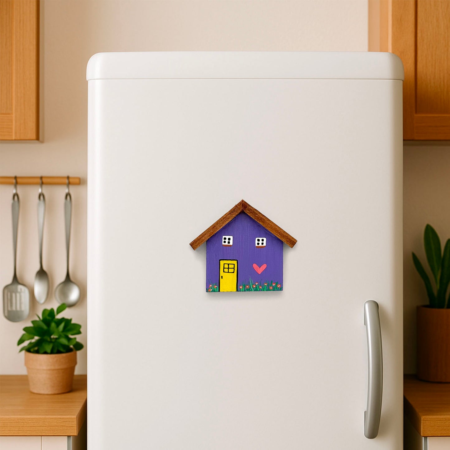 Hand-Painted Wooden Mini Hut Fridge Magnet - Purple