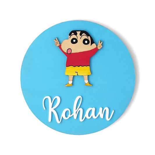 Shin-Chan Themed Hand-Painted Wooden Name Plate For Kids