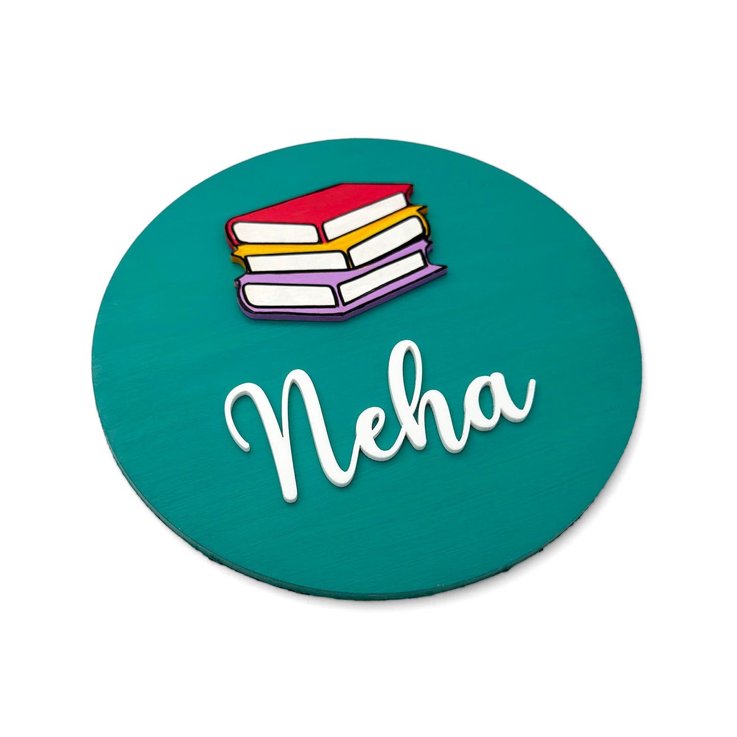 Book Themed Hand-Painted Wooden Mini Kids Name Plate