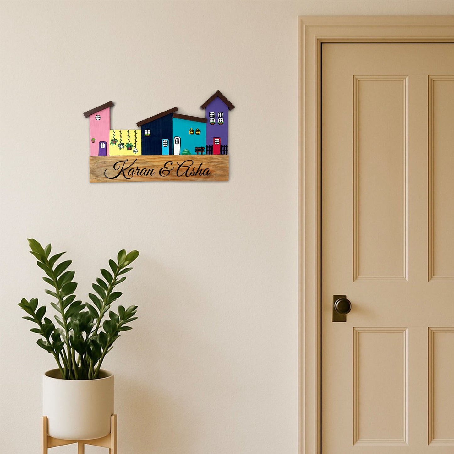 Hut-Shaped Hand-Painted Wooden Name Plate For Home - Hut Board Design 5