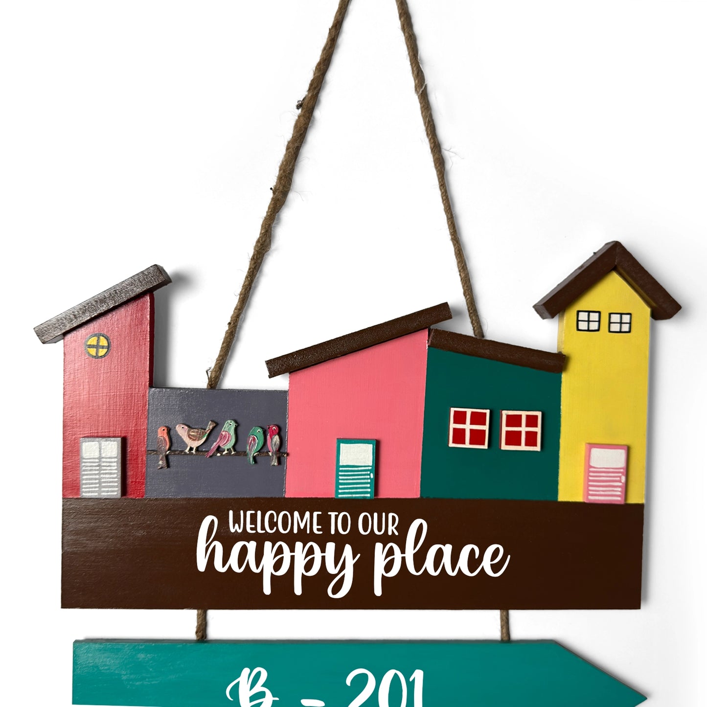 Hut-Shaped Hand-Painted Wooden Name Plate For Home - Hut Board & One Plank Design 4