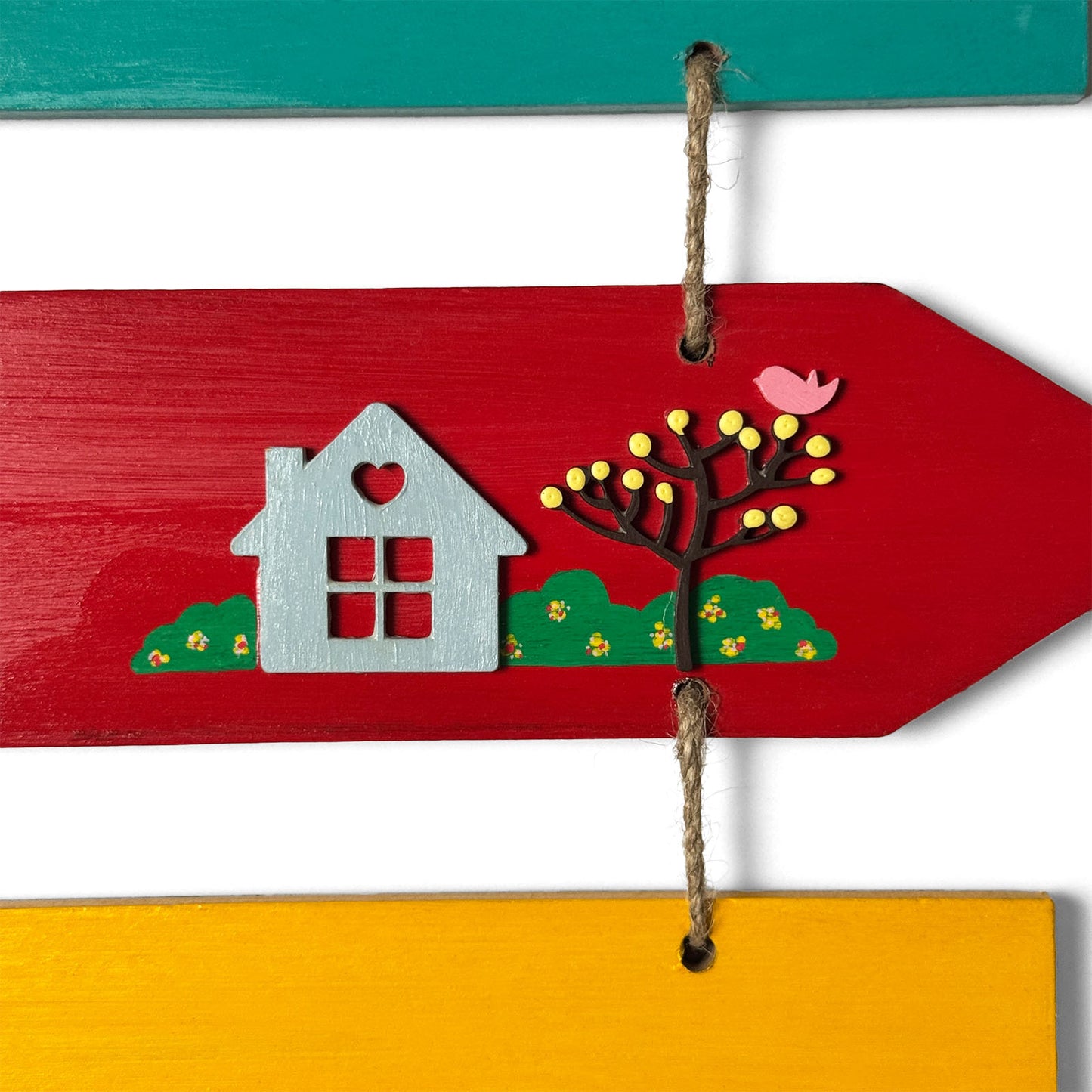 Welcome To Our Home Hand-Painted Wooden Four Arrow Plank Name Plate For Home - Multicolor