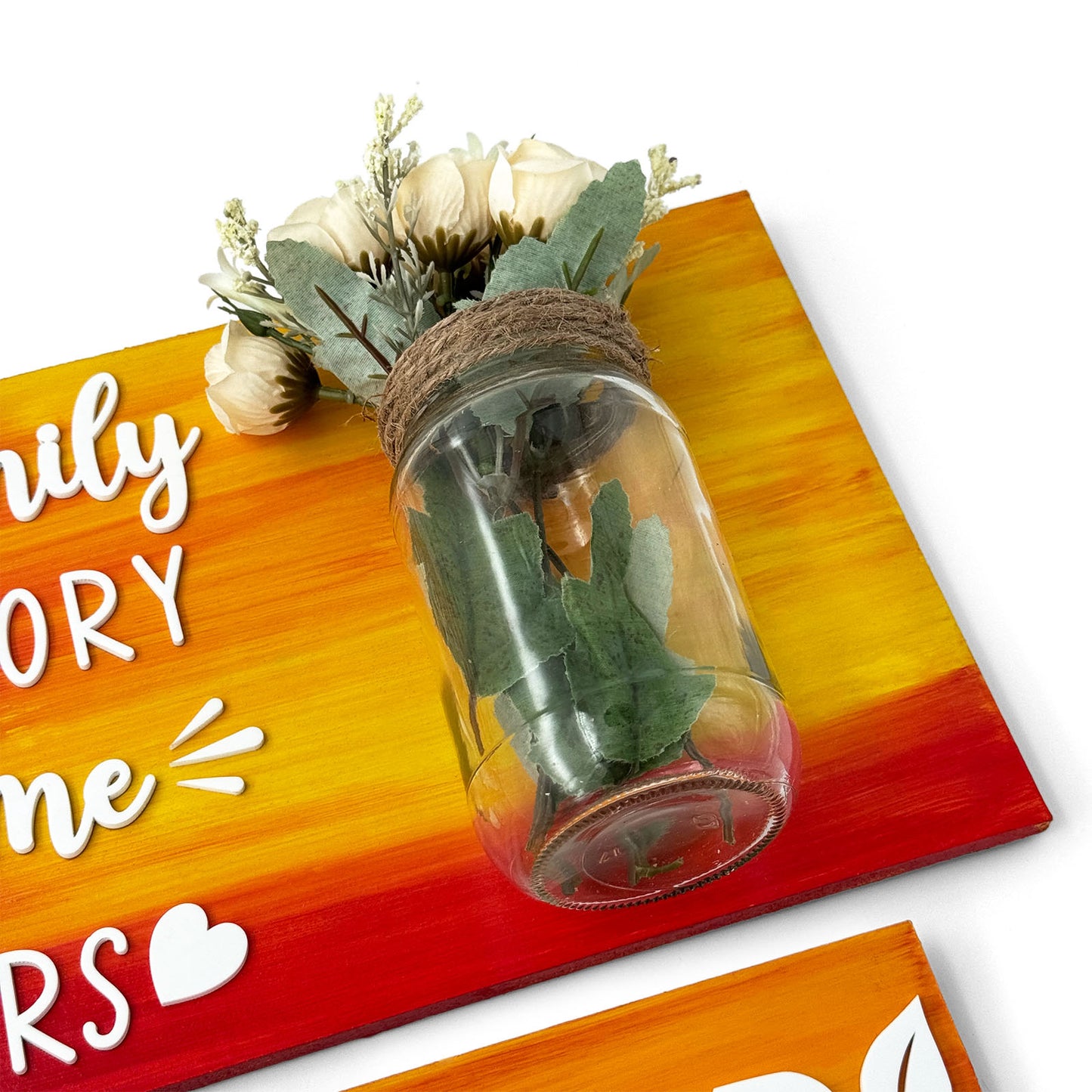 Every Family Has A Story Welcome To Ours Hand-Painted Wooden Name Plate With Jar For Home - Jar Board & Two Planks