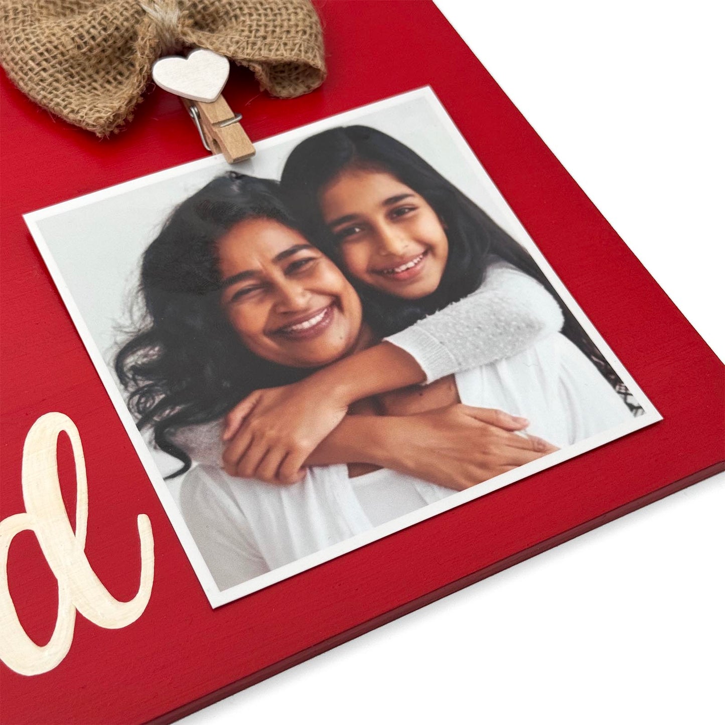 Mother Hand-Painted Wooden Photo Holder - Red