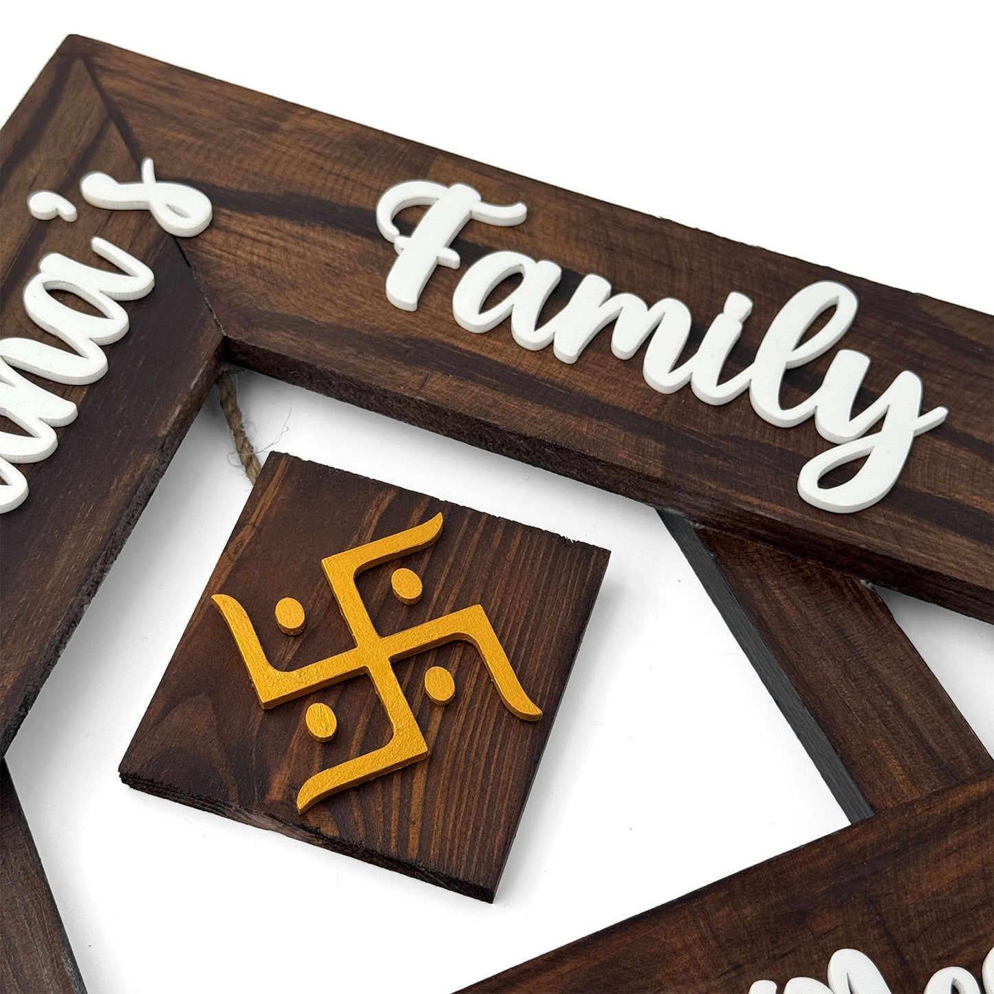 House With Roof And Double Plank Hand-Painted Wooden Hut-Shaped Name Plate For Home - Wooden Finish