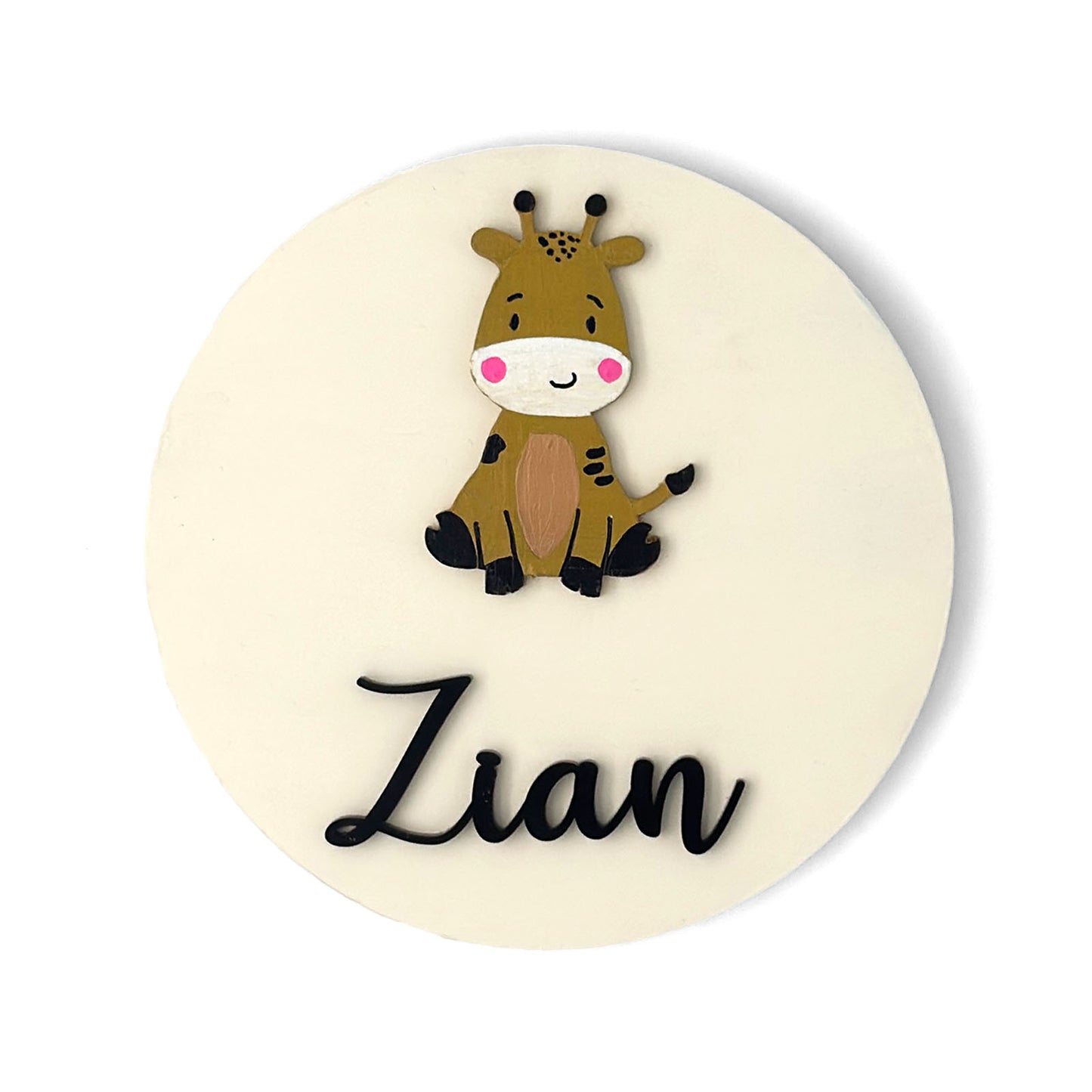 Giraffe Themed Hand-Painted Wooden Name Plate For Kids