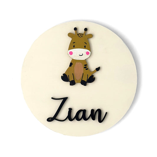 Giraffe Themed Hand-Painted Wooden Name Plate For Kids