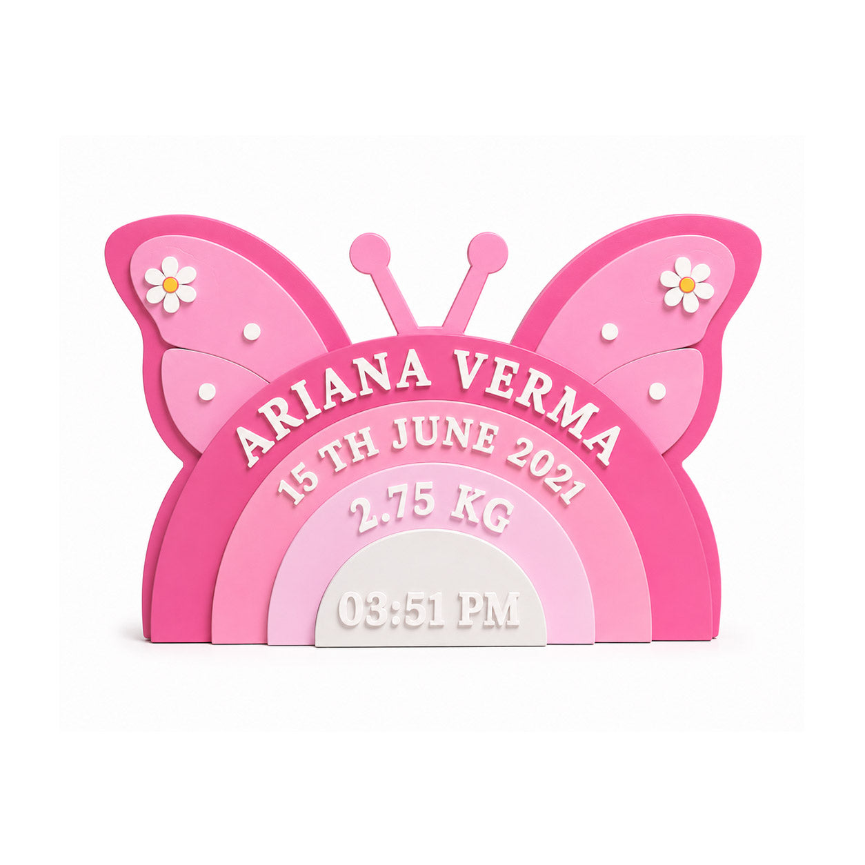 Butterfly Themed Hand-Painted Wooden Personalised Baby Birth Details Name Plate