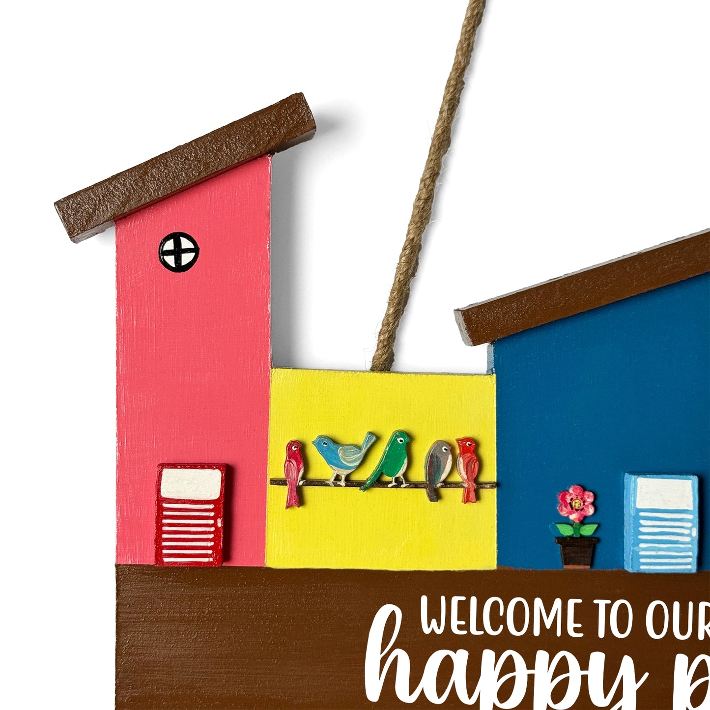 Hut-Shaped Hand-Painted Wooden Name Plate For Home - Hut Board & Three Planks Design 6