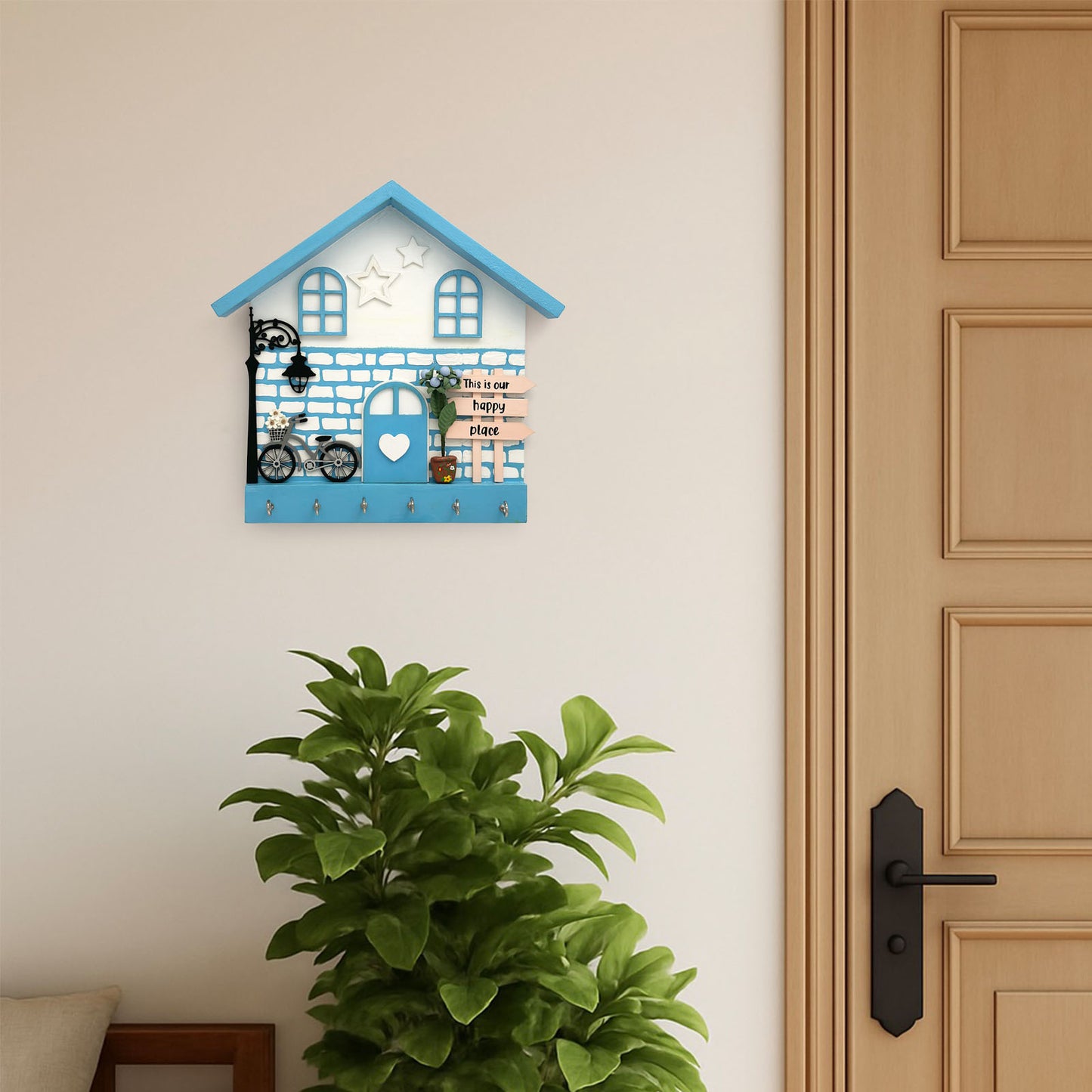 Personalised Hand-Painted Wooden Hut Key Holder With Bricks Texture