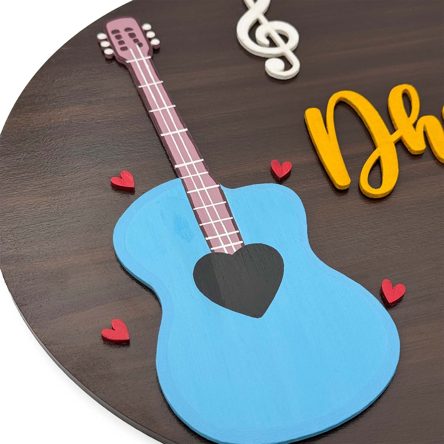 Guitar Themed Hand-Painted Wooden Kids Name Plate