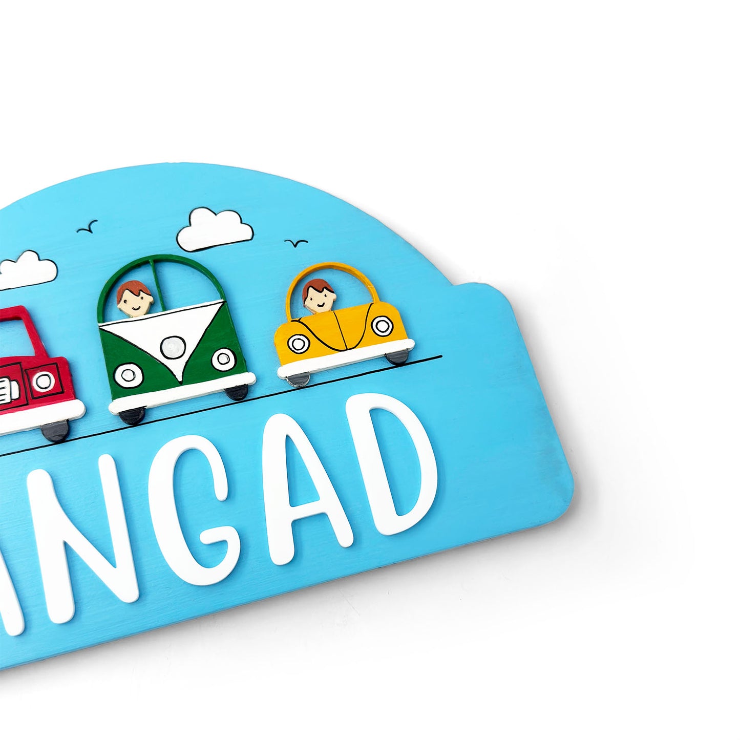Cars Themed Hand-Painted Wooden Arch-Shaped Kids Name Plate