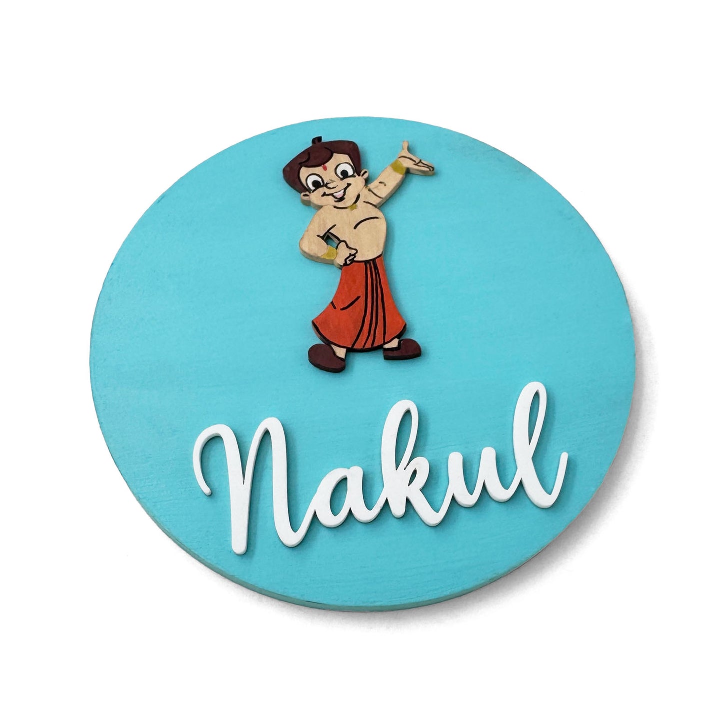 Chhota Bheem Themed Hand-Painted Wooden Name Plate For Kids