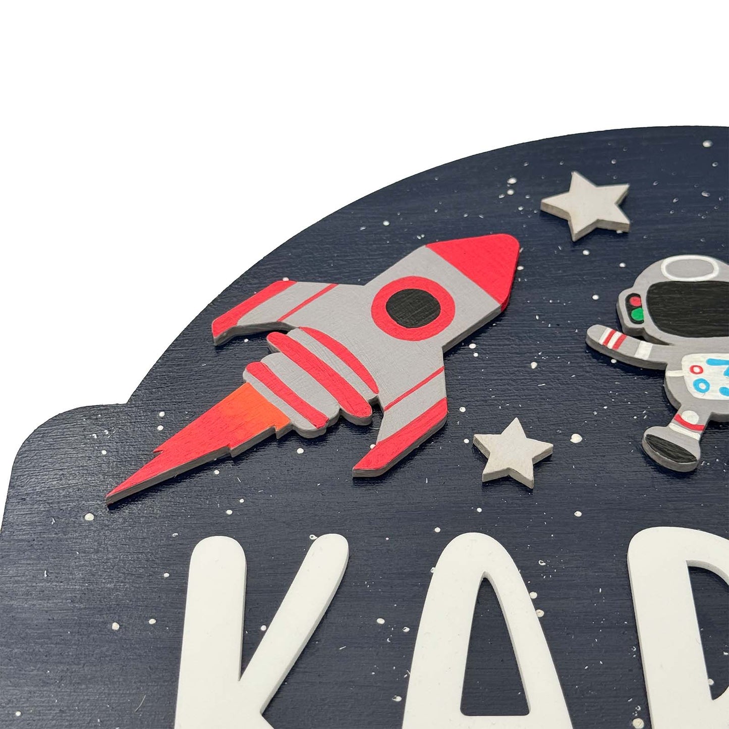 Space  Themed Hand-Painted Wooden Kids Name Plate - Blue