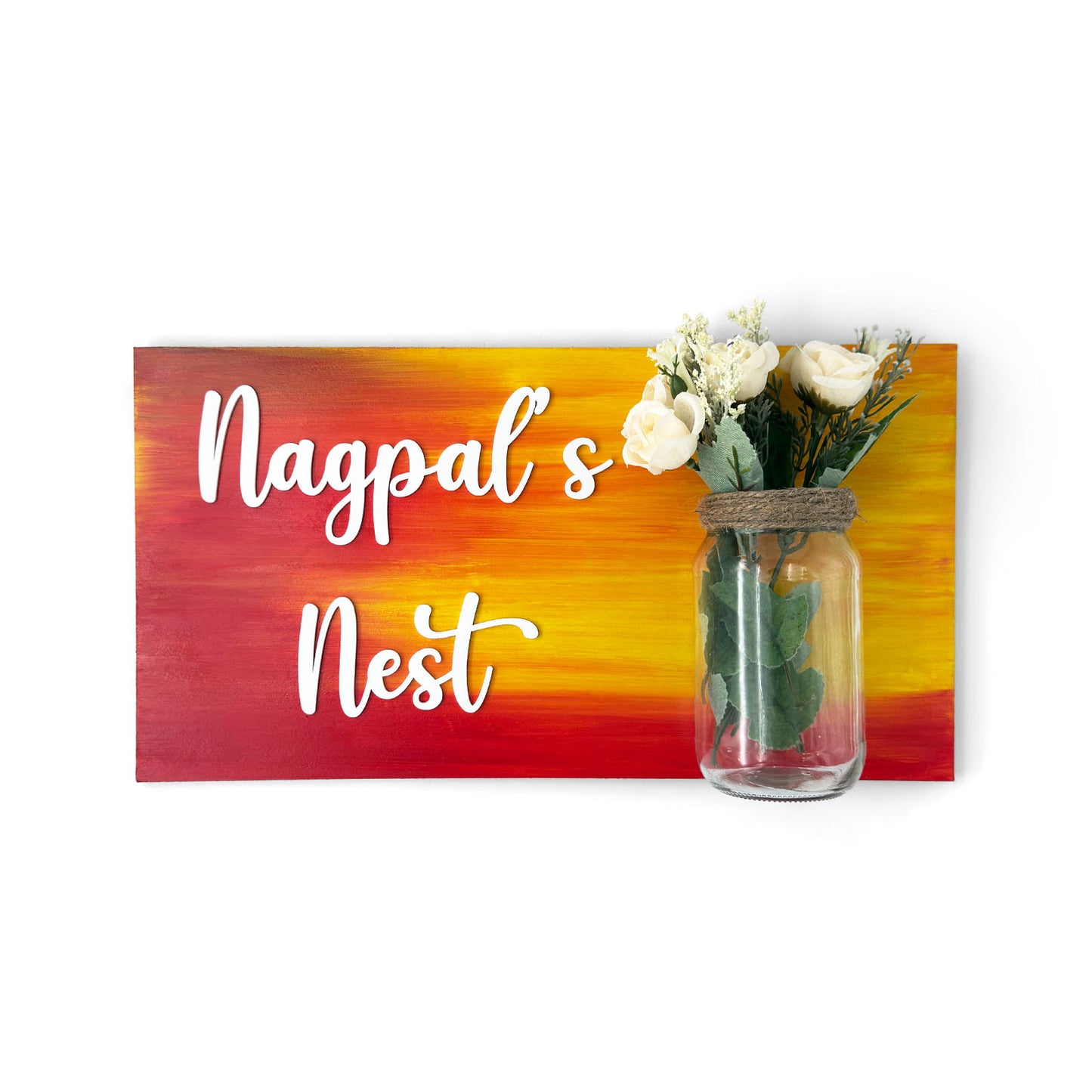 Hand-Painted Wooden Name Plate With Jar For Home - Only Jar Board