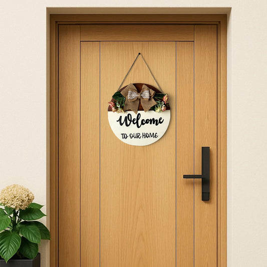 Welcome To Our Home Hand-Painted Wooden Door Hanger With Pink Flowers