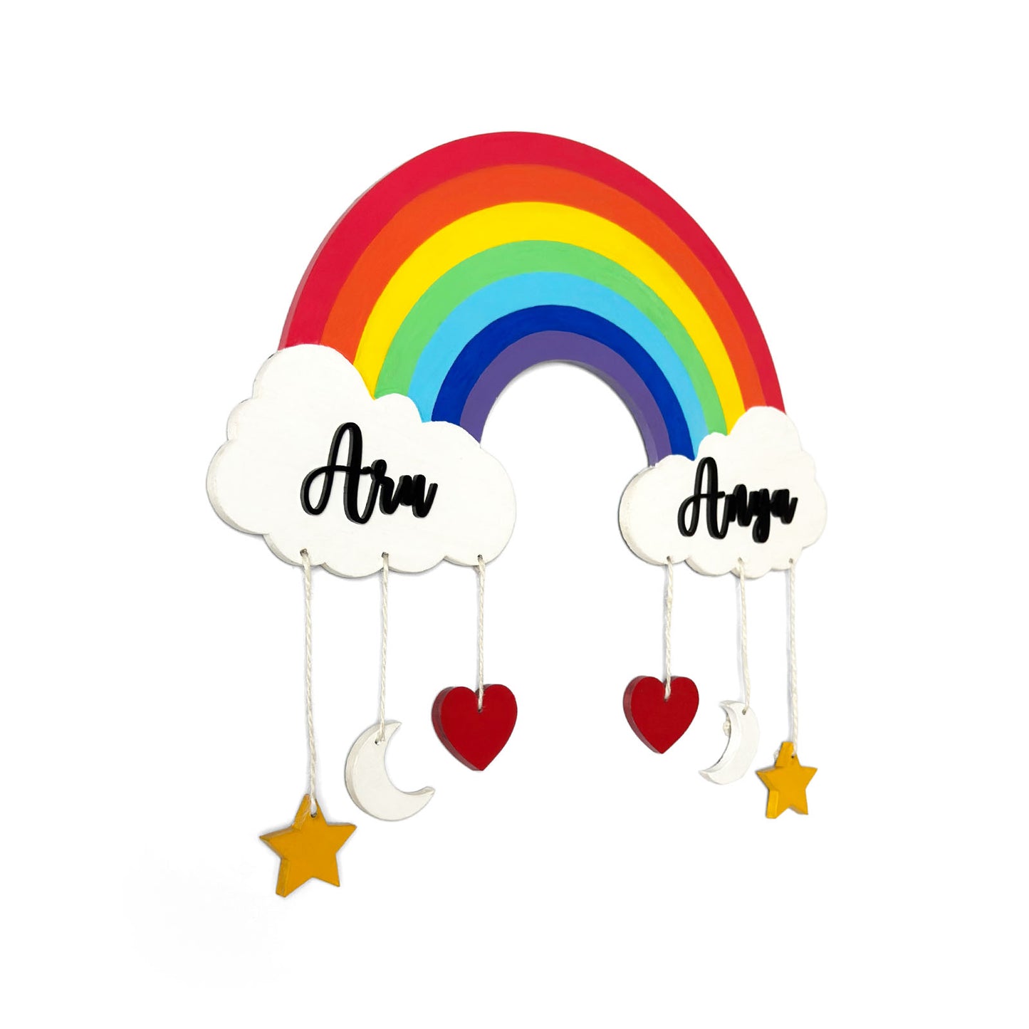 Rainbow Themed Hand-Painted Wooden Kids Name Plate  - Design 1