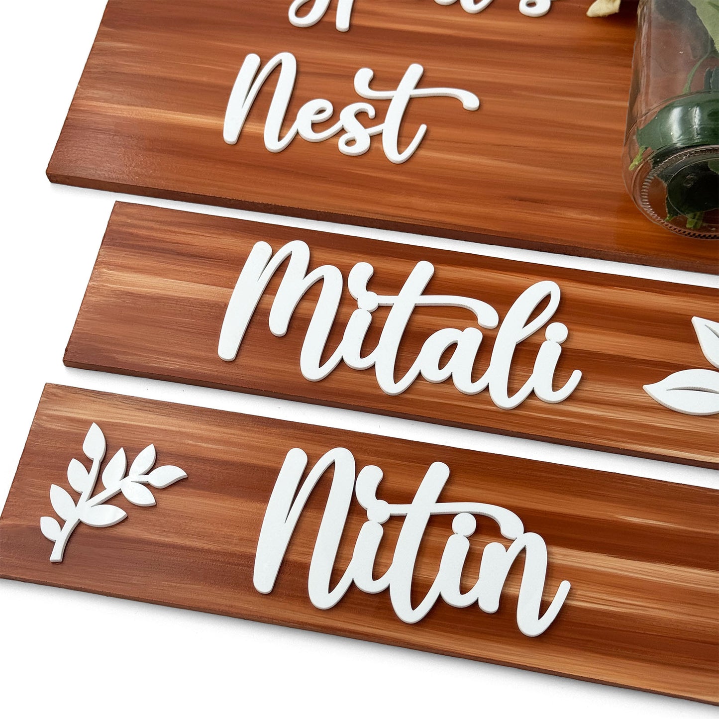 Hand-Painted Wooden Name Plate With Jar For Home - Jar Board & Two Planks