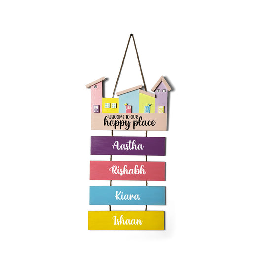Hut-Shaped Hand-Painted Wooden Name Plate For Home - Hut Board & Four Planks Design 2