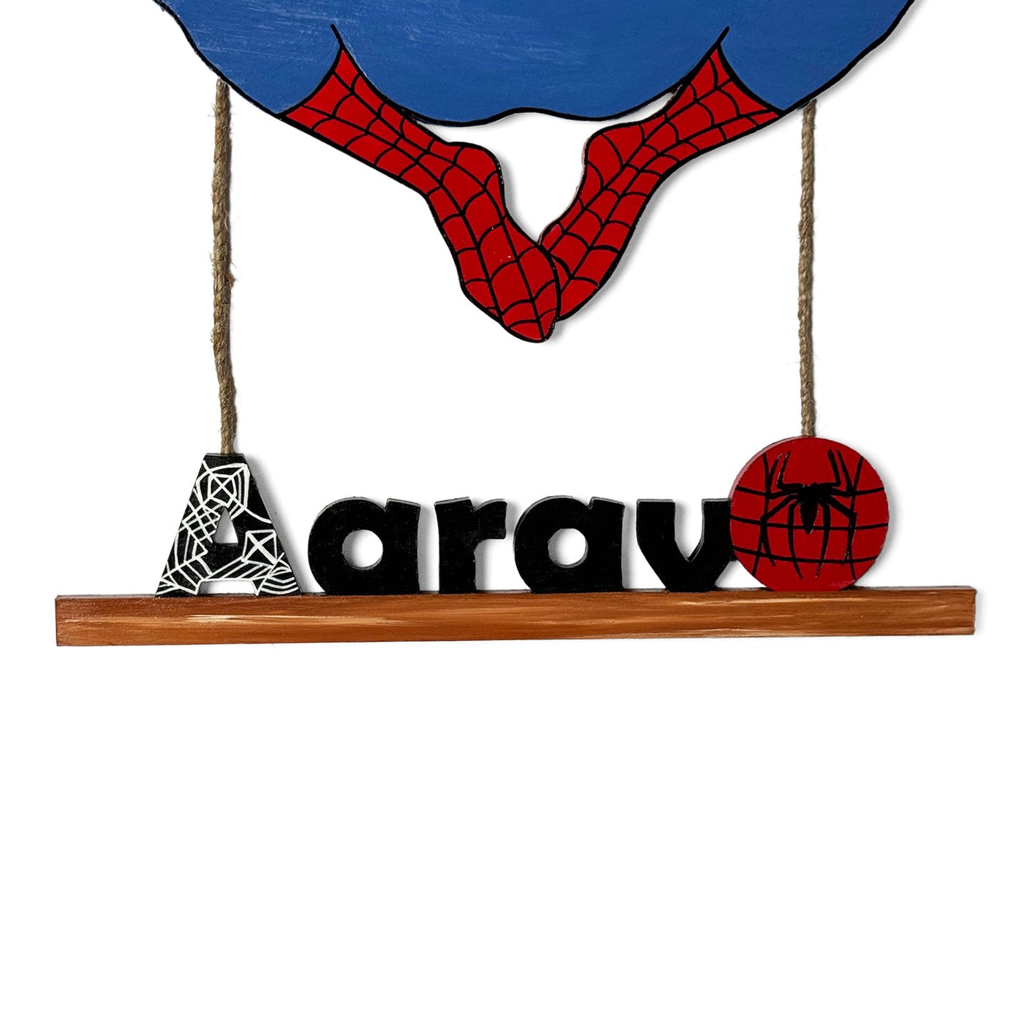 Spiderman Themed Hand-Painted Wooden Kids Name Plate