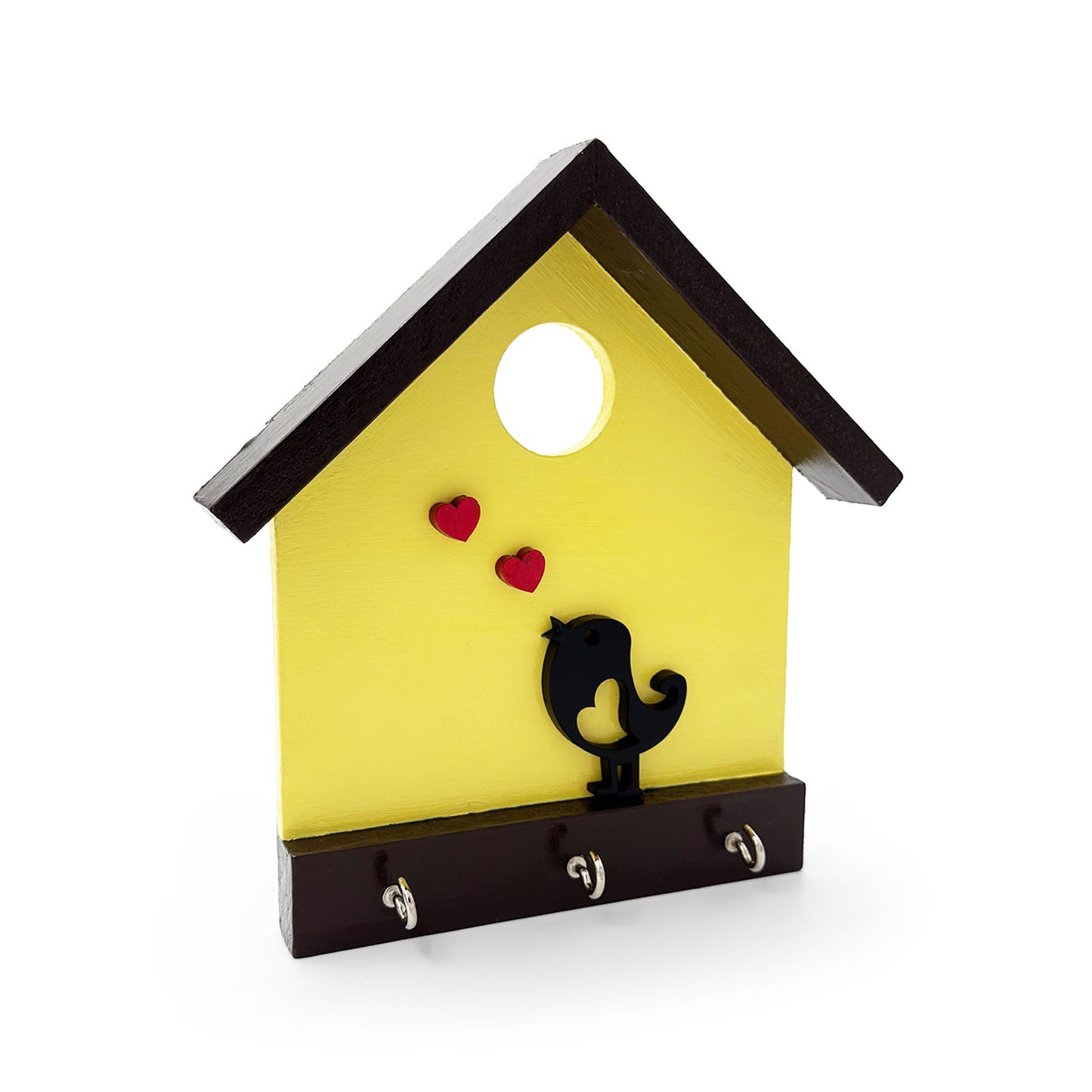 Hand-Painted Wooden Hut Key Holder With Bird