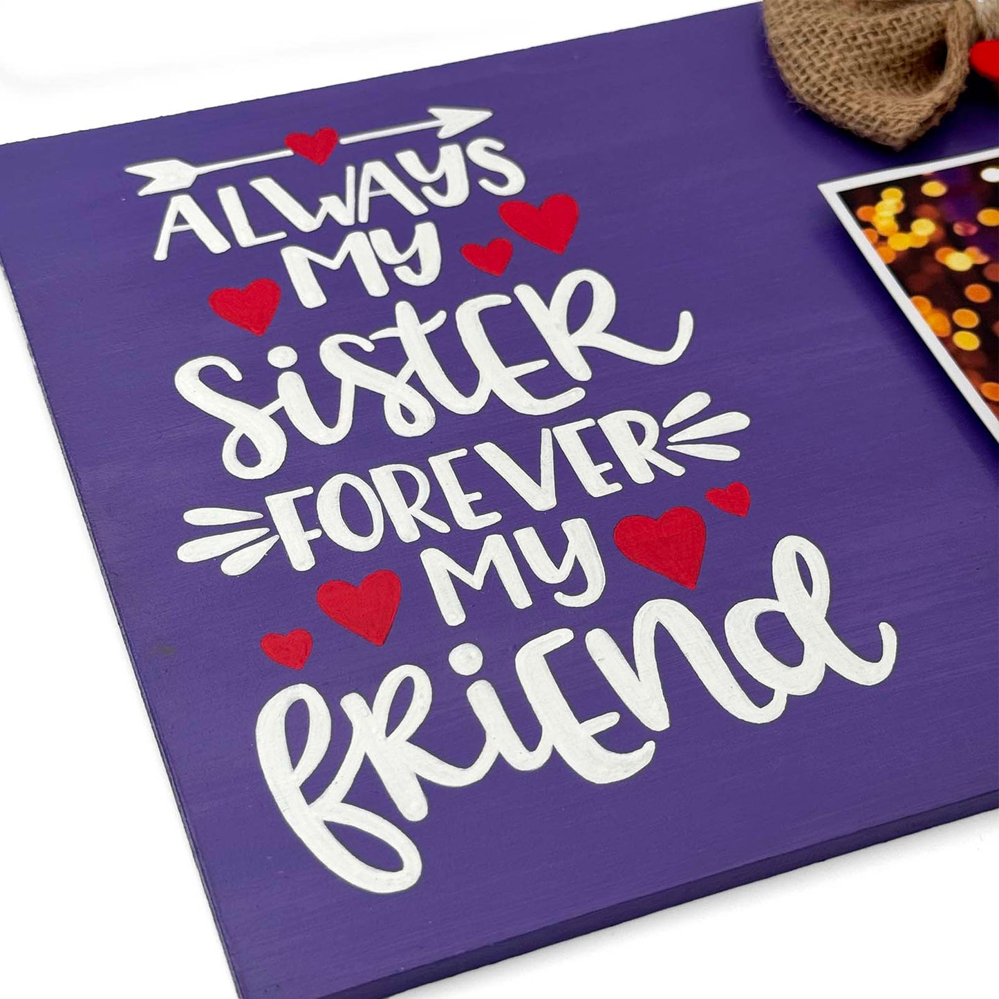 Always My Sister Forever My Friend Hand-Painted Wooden Photo Holder - Purple
