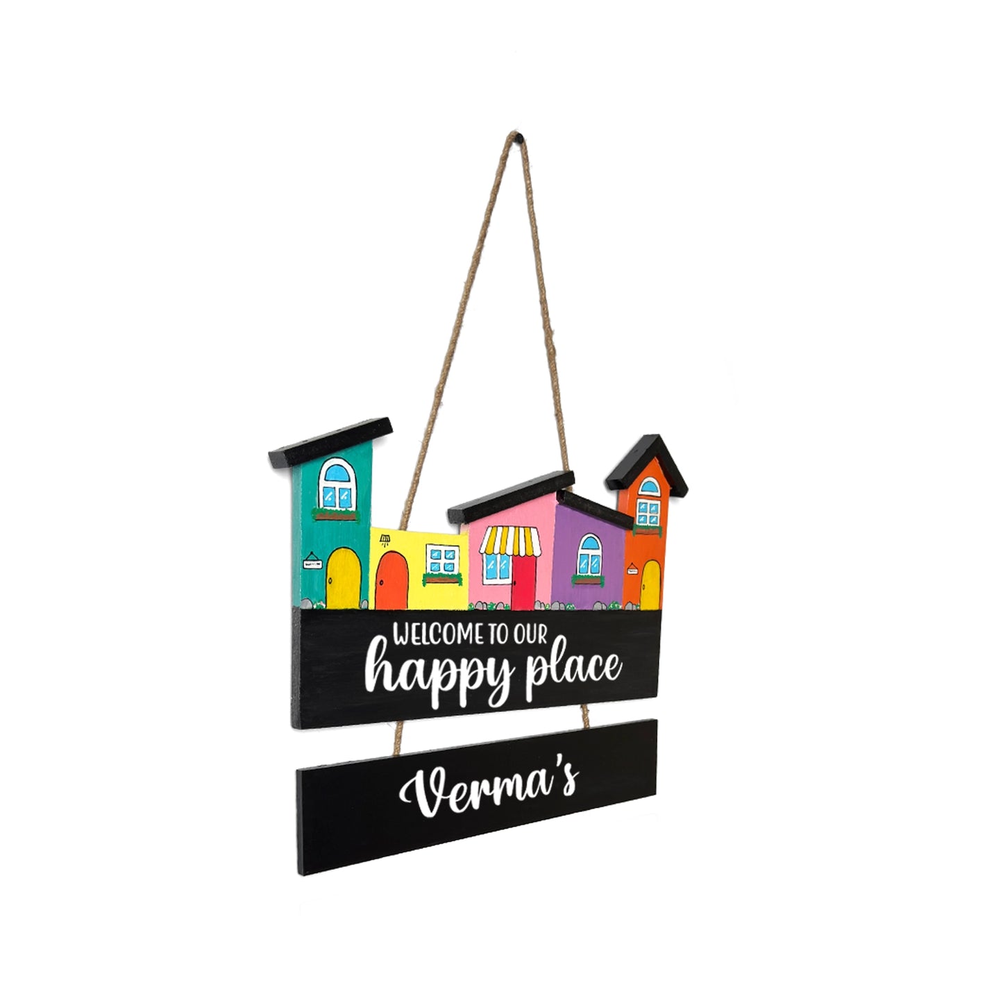 Hut-Shaped Hand-Painted Wooden Name Plate For Home - Hut Board & One Plank Design 1