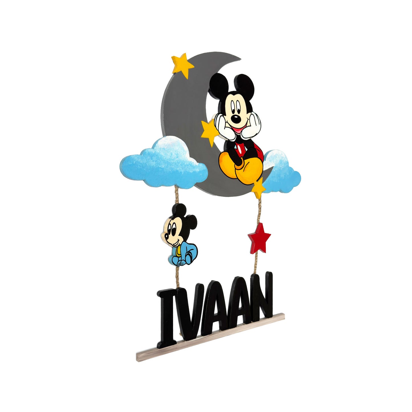 Mickey Mouse Themed Hand-Painted Wooden Kids Name Plate