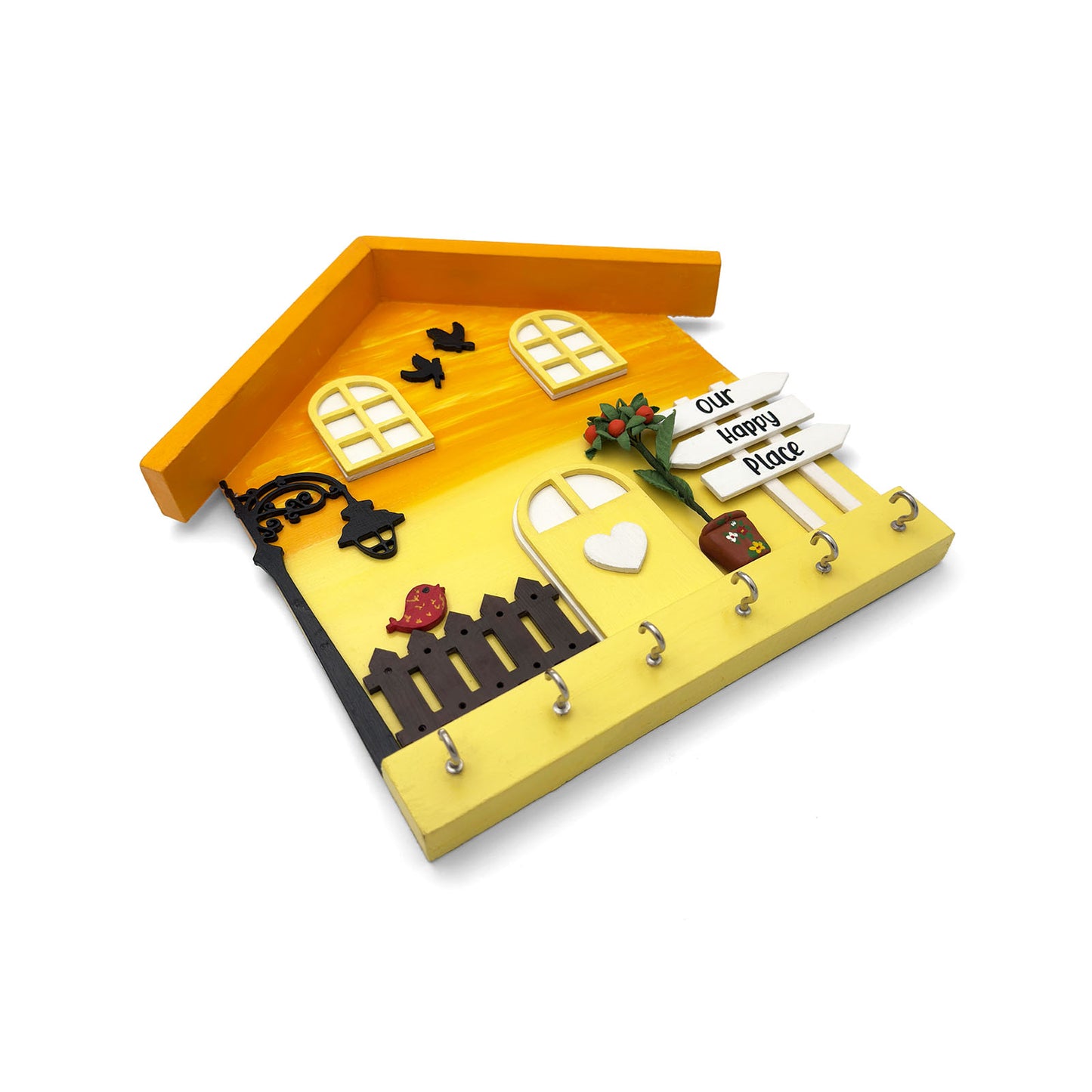 Personalised Hand-Painted Wooden Hut Key Holder - Yellow