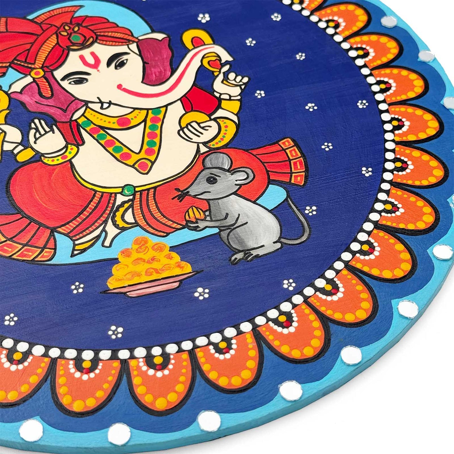 Ganesha Hand-Painted Wooden Mandala Wall Hanging  - Blue