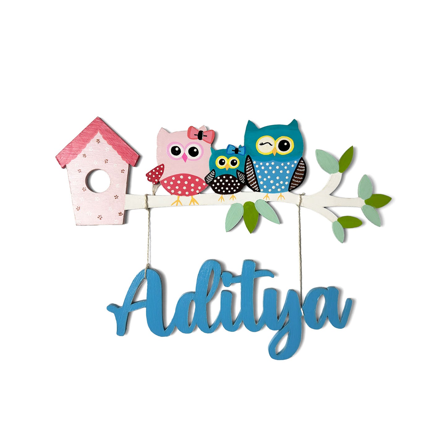 Owl Themed Hand-Painted Wooden Kids Name Plate