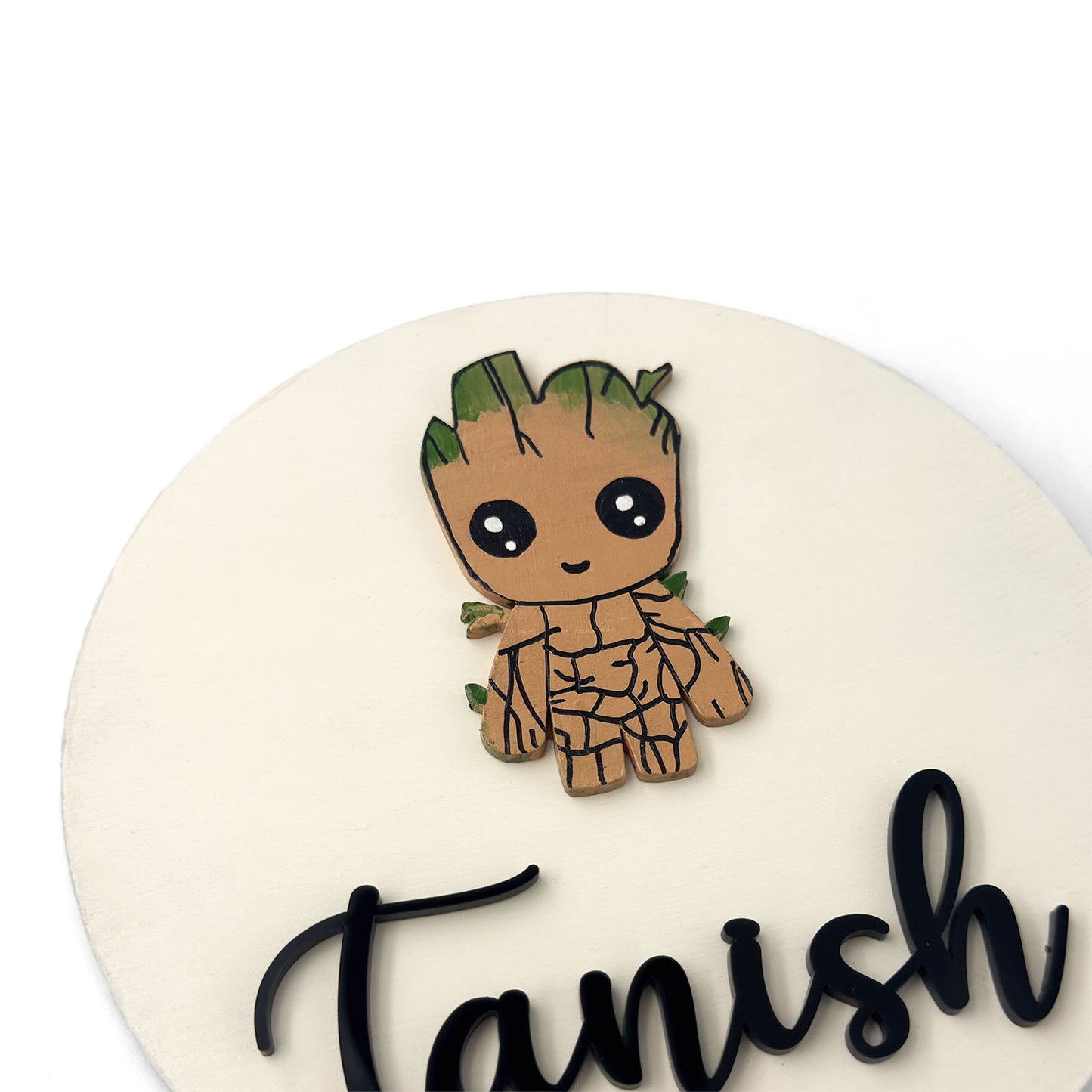 Groot Themed Hand-Painted Wooden Name Plate For Kids