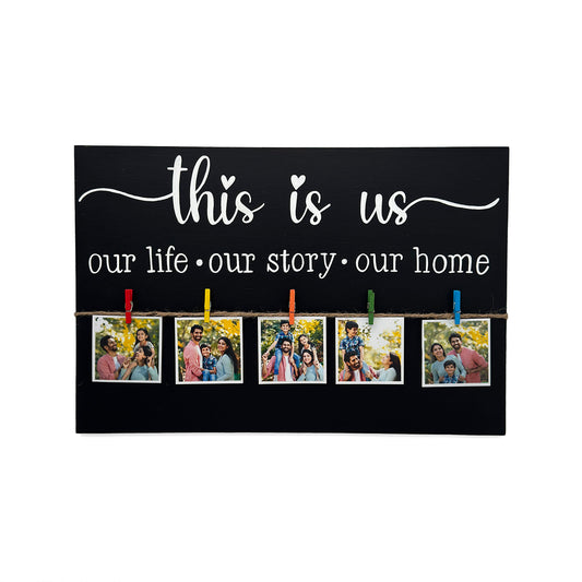 This Is Us Hand-Painted Wooden Photo Holder - Black