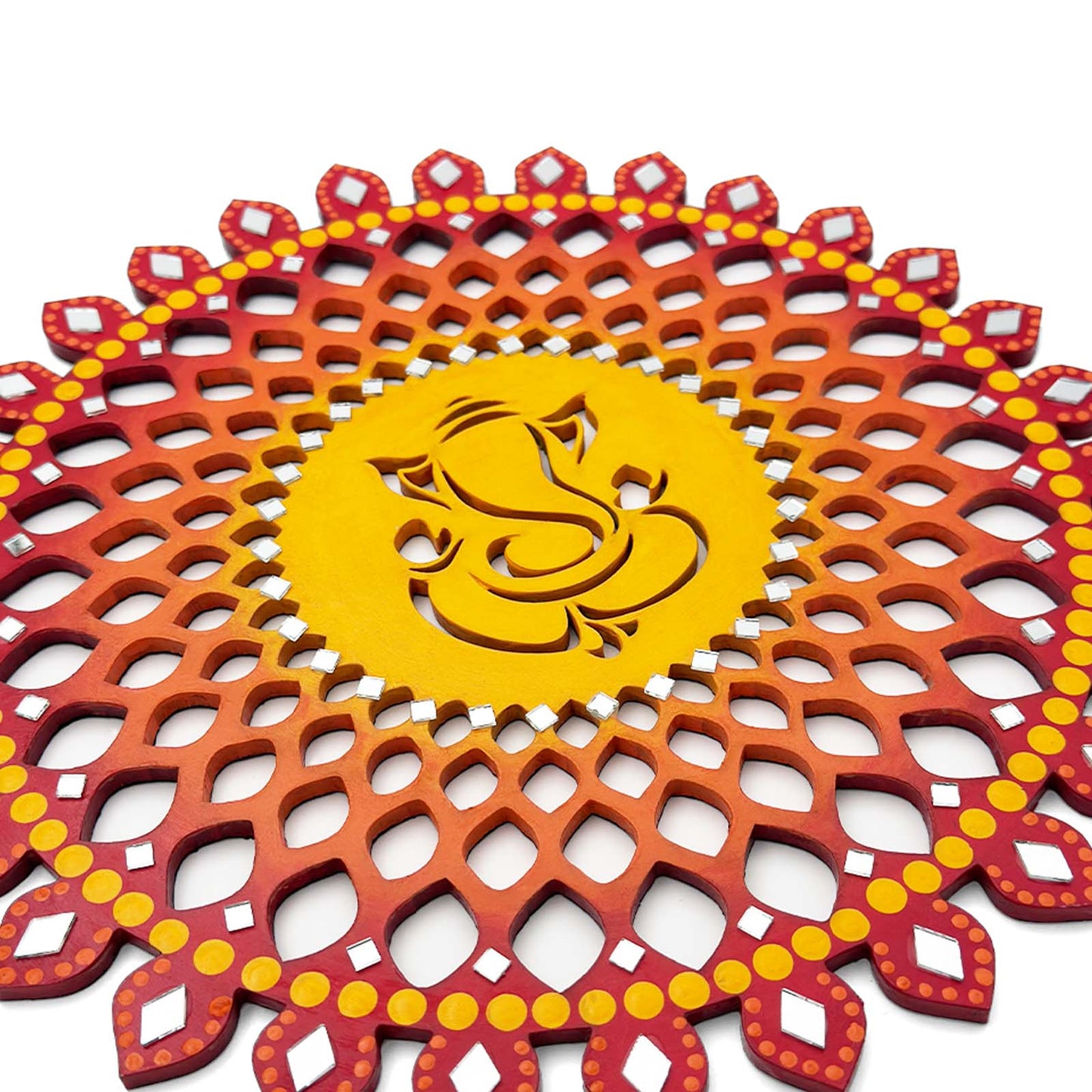 Sahasrara Chakra Ganesha Hand-Painted Wooden Wall Hanging - Red