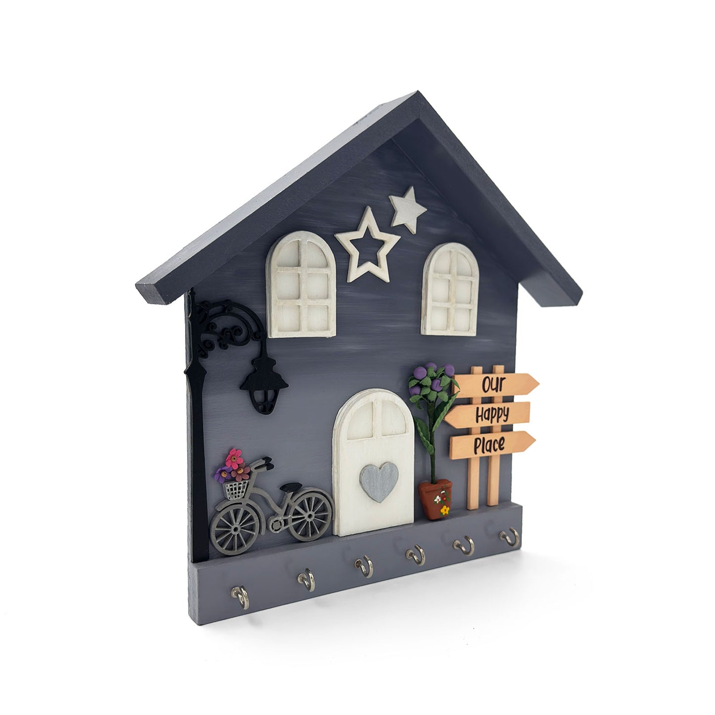 Personalised Hand-Painted Wooden Hut Key Holder With Shaded Texture