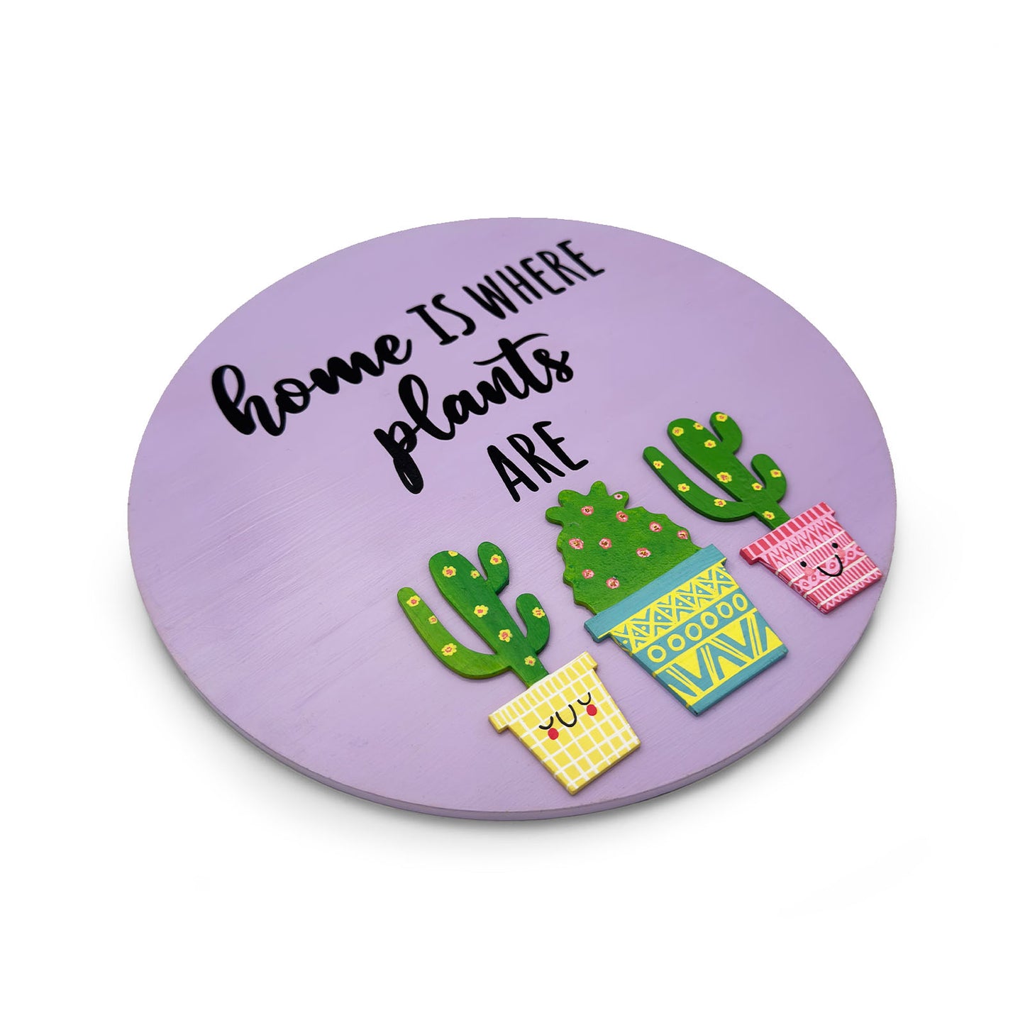 Home Is Where Plants Are Hand-Painted Wooden Wall Hanging