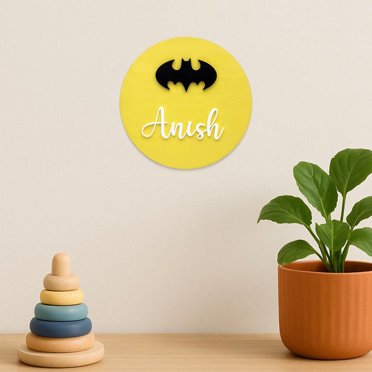 Batman Themed Hand-Painted Wooden Mini Kids Name Plate