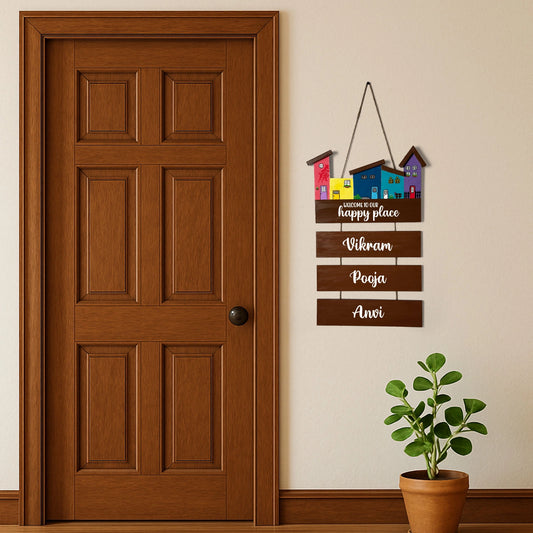 Hut-Shaped Hand-Painted Wooden Name Plate For Home - Hut Board & Three Planks Design 3