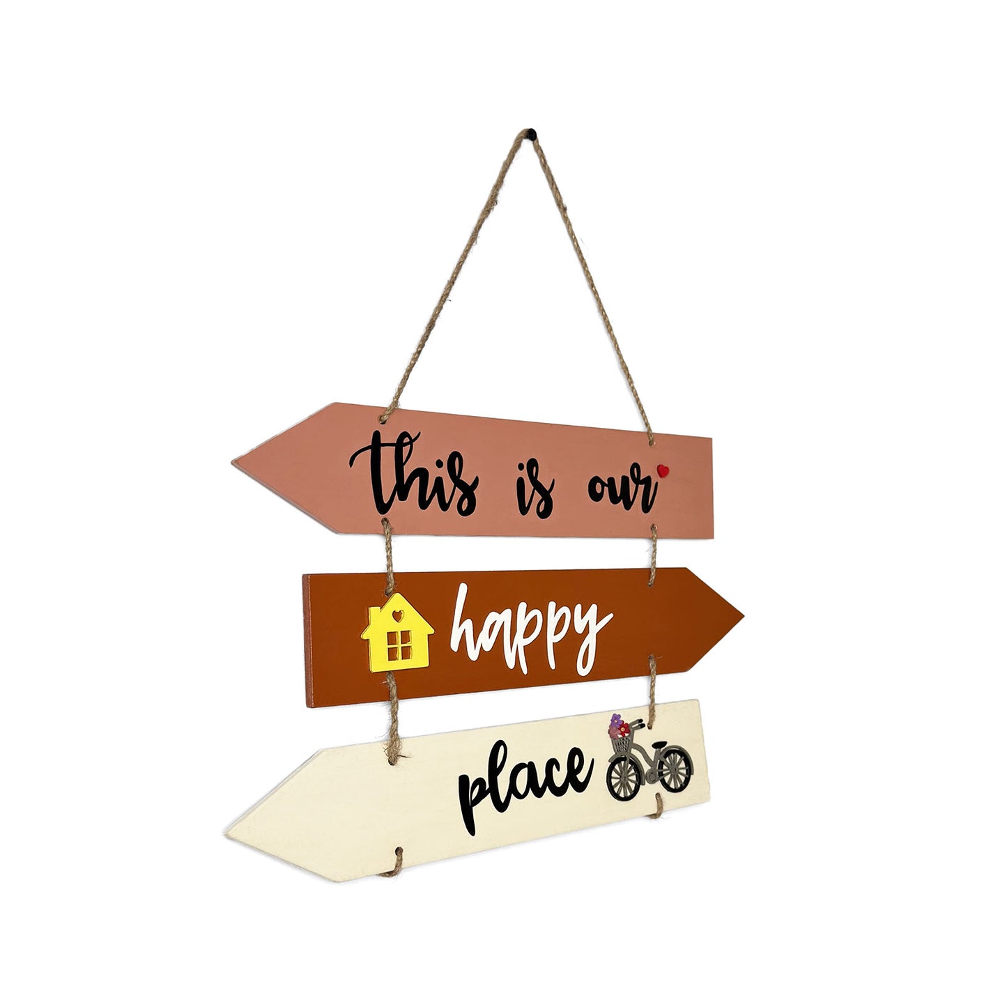 This Is Our Happy Place Hand-Painted Wooden Arrow Plank Wall Hanging - Design 1