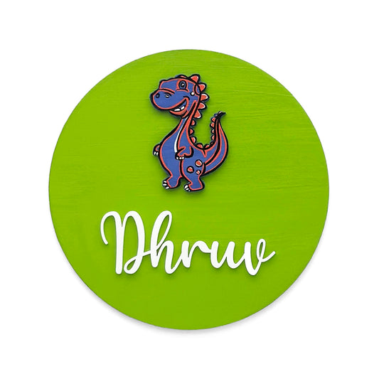 Dinosaur Themed Hand-Painted Wooden Mini Kids Name Plate