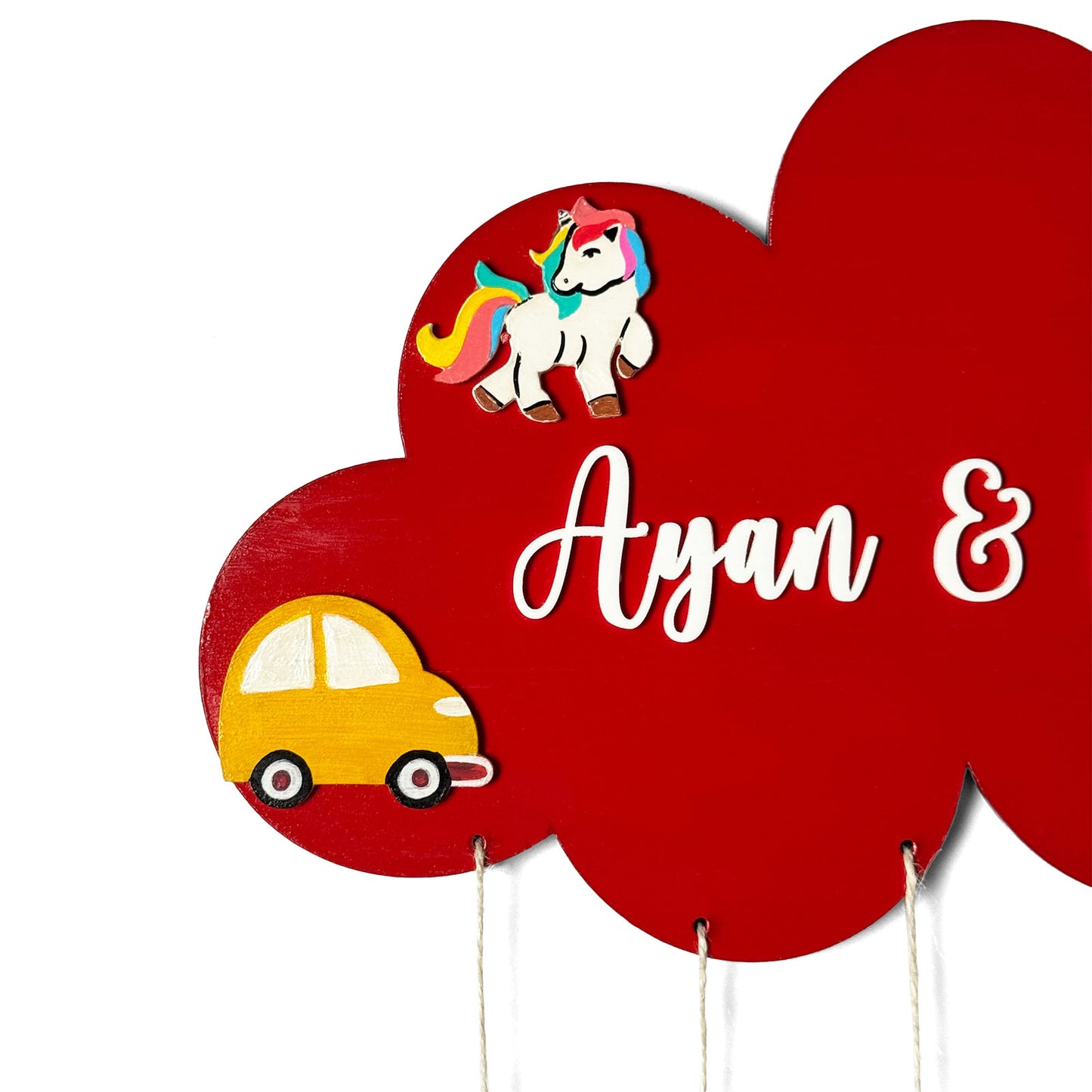 Cloud, Unicorn, & Car Themed Hand-Painted Wooden Kids Name Plate